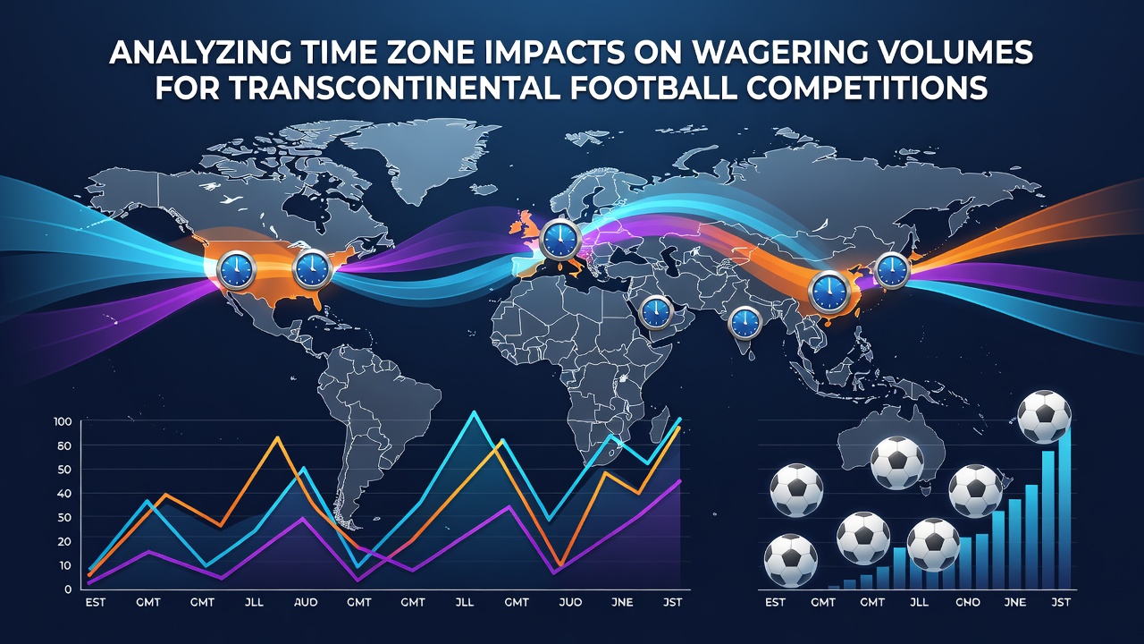 Graph showing wagering volume fluctuations across multiple time zones during European and South American football matches