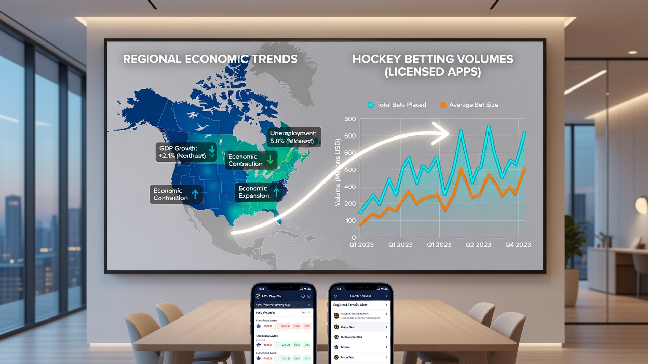 Infographic illustrating hockey betting volume changes correlated with employment and income indicators in July 2026