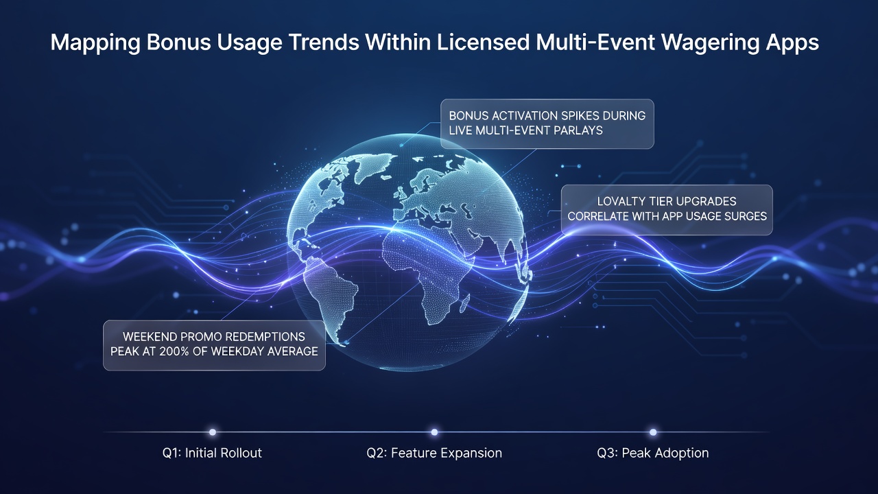 Dashboard visualization showing bonus redemption rates across various multi-event wagering platforms in licensed markets