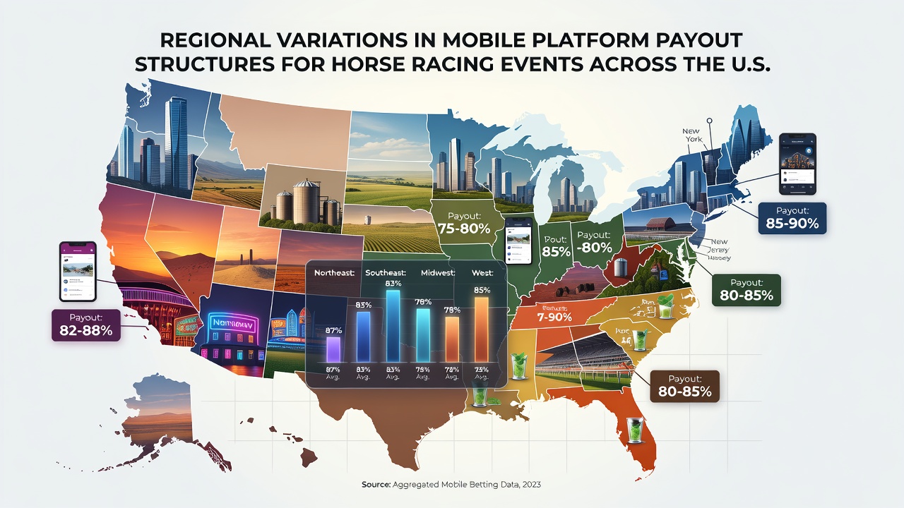 Map showing regional differences in mobile horse racing payout structures across U.S. states