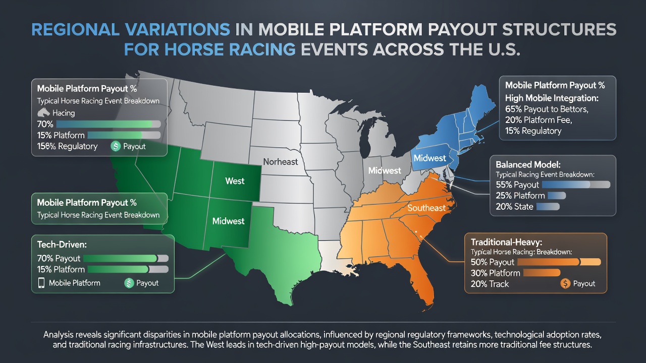 Mobile app interface displaying varied payout breakdowns for horse racing bets by state